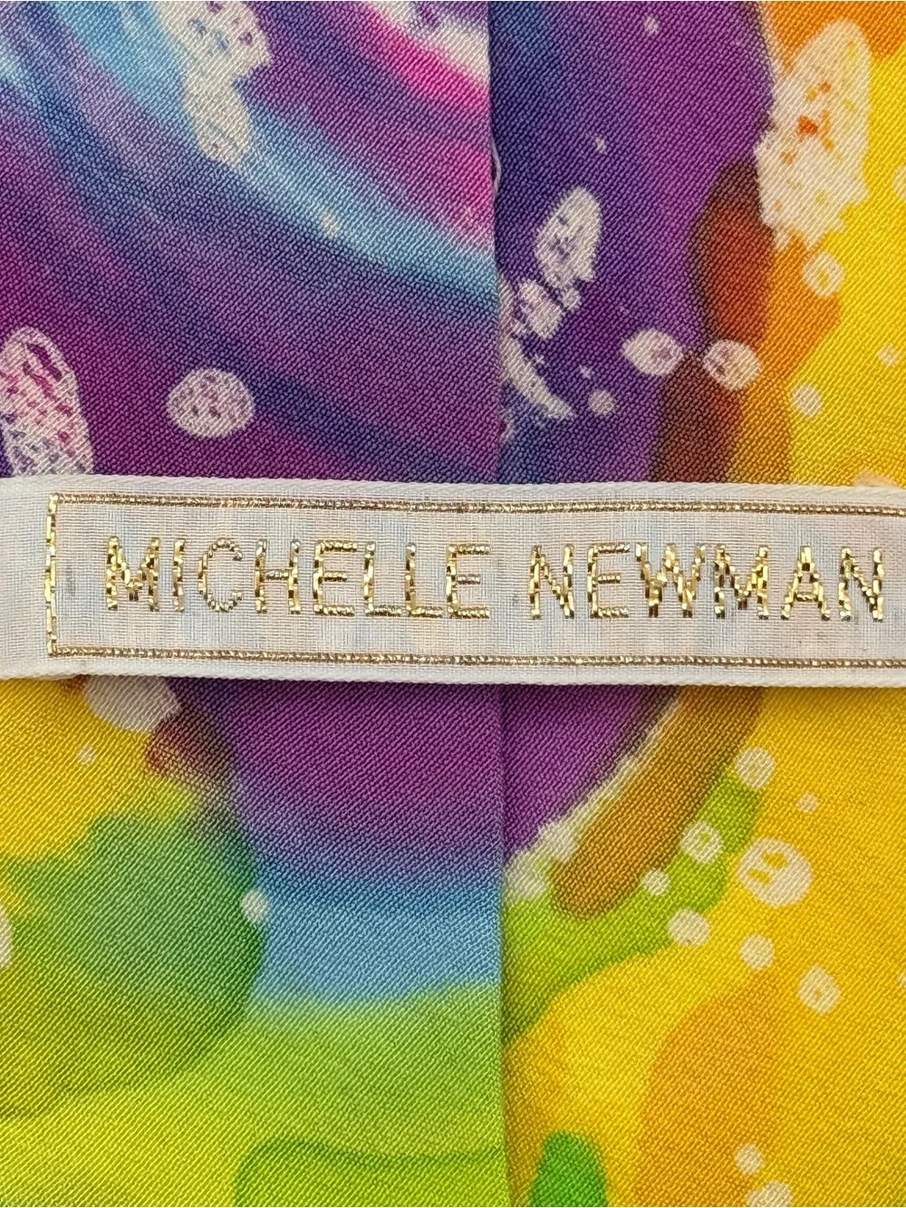 VTG Michelle Newman Hand Painted Silk Tie Abstract Rainbow Wearable Art